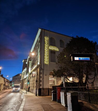 The John Francis Basset, Camborne, building at night